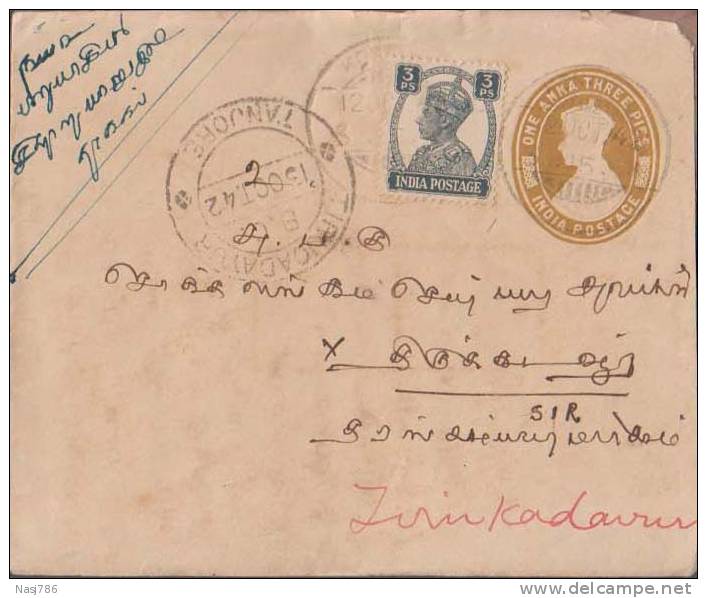 Br India King George Vl, PSE, Postal Stationery Envelope, Used, India As Per The Scan - 1936-47 Koning George VI