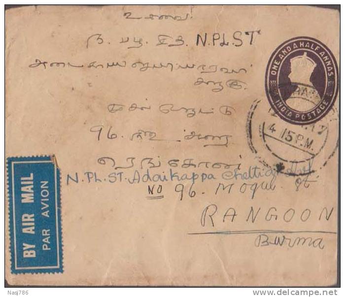 Br India King George Vl, PSE, Postal Stationery Envelope, Used, India As Per The Scan - 1936-47 Roi Georges VI