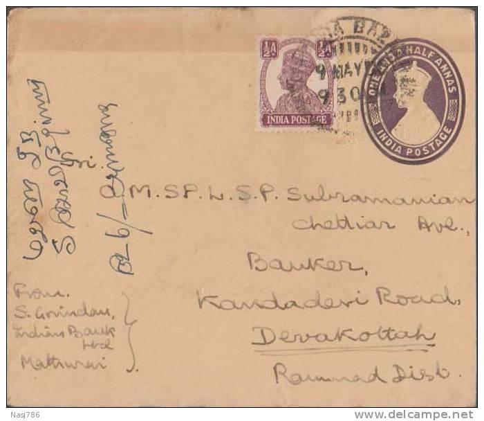 Br India King George Vl, PSE, Postal Stationery Envelope, Used, India As Per The Scan - 1936-47 Koning George VI