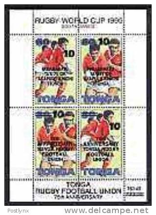 CV:€19.50 BULK:3x (12 Stamps) TONGA 1997 Rugby OVPT:10s On 80s/ Se-tenant Sheetlet:4 Stamps.   [Aufdruck,surimprimé] - Tonga (1970-...)