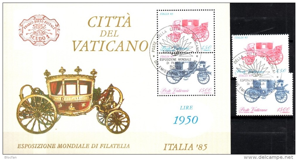 Rom EXPO Italia 1985 Vatikan 880/1,ZD+Block 8 O 8€ Postkutsche Bloque Hojita Hb Bloc M/s Philatelic Se-tenant Bf Vatican - Used Stamps