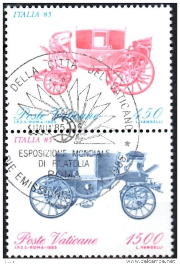 Rom EXPO Italia 1985 Vatikan 880/1,ZD+Block 8 O 8€ Postkutsche Bloque Hojita Hb Bloc M/s Philatelic Se-tenant Bf Vatican - Oblitérés