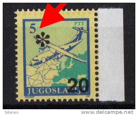 U-84  JUGOSLAVIA POSTA AEREO  DEFINITIVE   ERROR OVERPRINT MOVED    NEVER HINGED - Imperforates, Proofs & Errors