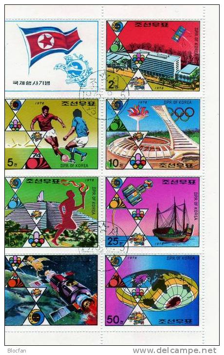 Fussball WM, Raumfahrt Korea 1523/9,2x4-Block+ Kleinbogen O 22€ Jahrestage Und Ereignisse 1976, UPU Weltpostverein Bern - Korea (Nord-)