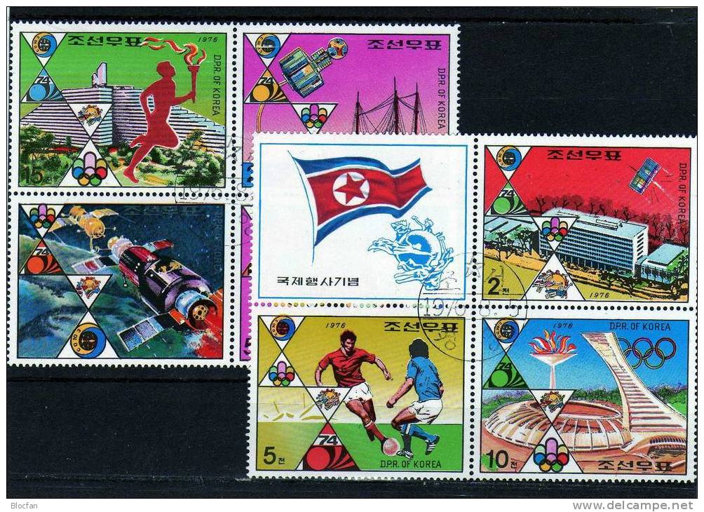 Fussball WM, Raumfahrt Korea 1523/9,2x4-Block+ Kleinbogen O 22€ Jahrestage Und Ereignisse 1976, UPU Weltpostverein Bern - Korea (Nord-)