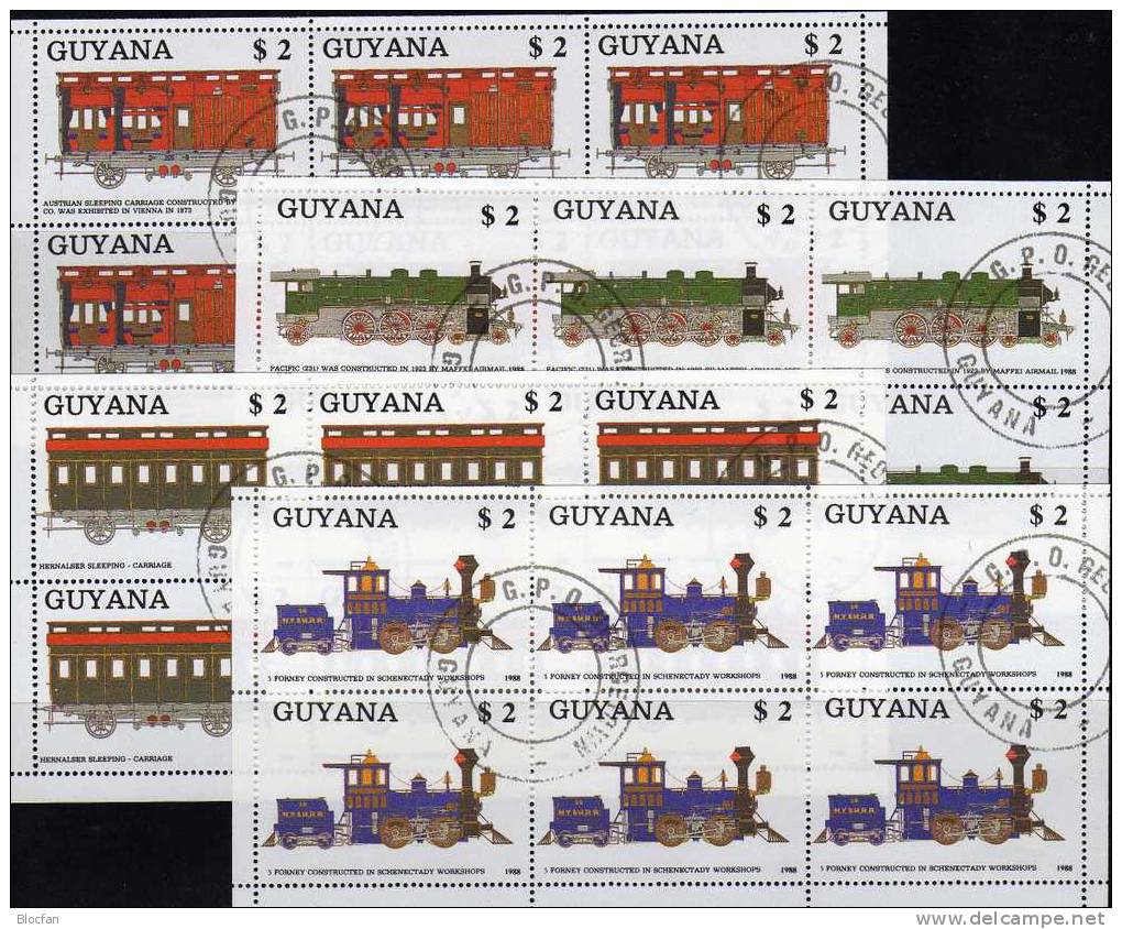 Eisenbahn 1989 GUYANA 2475/8,KB, Block 33-36 O 146€ Historische Lok Waggons Hernalser Schlafwagen Lokomotive 5 Forney Bf - Guyana (1966-...)