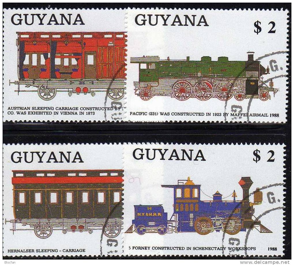 Eisenbahn 1989 GUYANA 2475/8,KB, Block 33-36 O 146€ Historische Lok Waggons Hernalser Schlafwagen Lokomotive 5 Forney Bf - Guyana (1966-...)