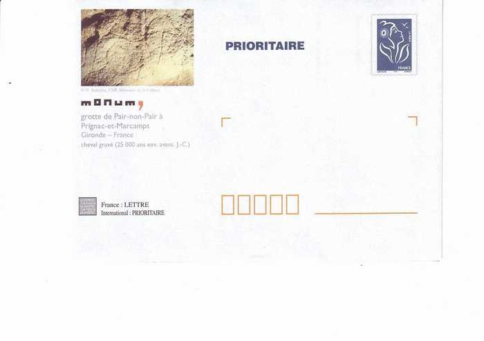 PAP PRIORITAIRE TSC GROTTE DE PAIR-NON-PAIR (GIRONDE) Timbre LAMOUCHE BLEU Thème PREHISTOIRE - Prêts-à-poster:Stamped On Demand & Semi-official Overprinting (1995-...)