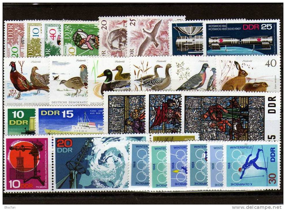 DDR ** 1335/0-1432/3 Jahrgang 1968 Winter-Olympiade - Pioniere 31 Ausgaben 63€ Meteorologie, Trachten, Lok, Tiere Sport - Collections (with Albums)