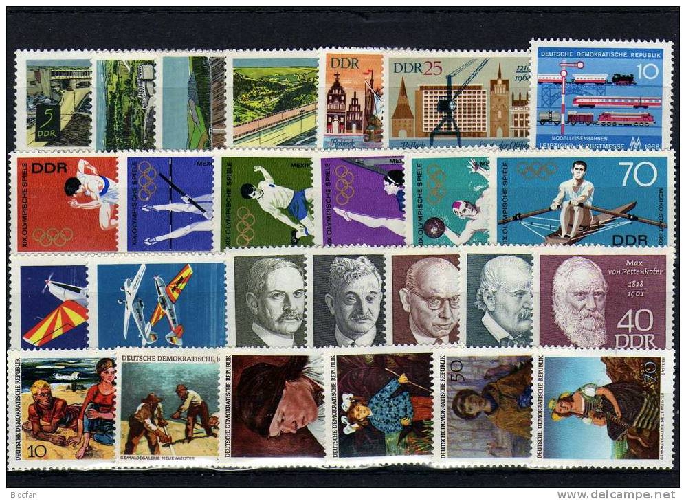 DDR ** 1335/0-1432/3 Jahrgang 1968 Winter-Olympiade - Pioniere 31 Ausgaben 63€ Meteorologie, Trachten, Lok, Tiere Sport - Sammlungen (im Alben)