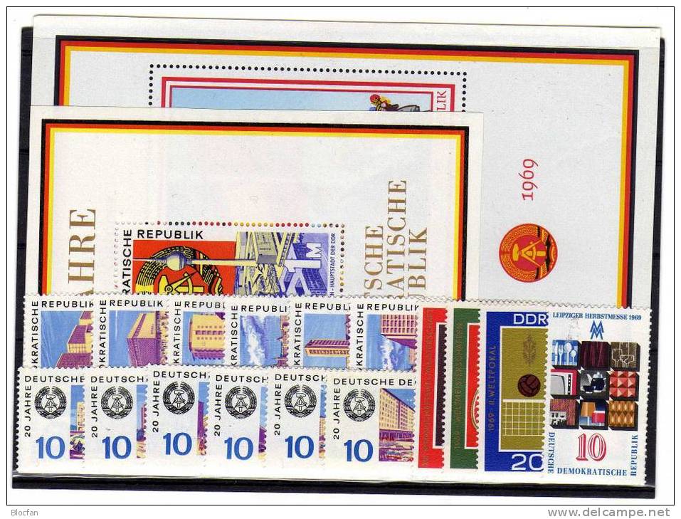 DDR ** 1434/9-1528/3 Jahrgang 1969 Bauwerke Bis Kunstsammlung 32 Ausgaben 61€ Märchen, Straßenverkehr, Messe, Mineralien - Colecciones (en álbumes)