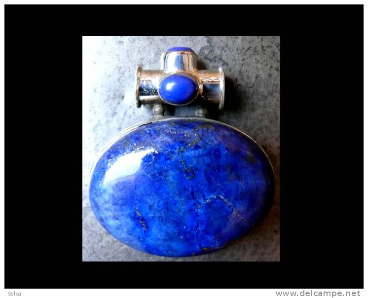 - Superbe Pendentif En Lapis Lazuli Afghan (la Plus Belle Qualité De Lapis) Outstanding Big Lapis Lazuli And Silver Pend - Colgantes