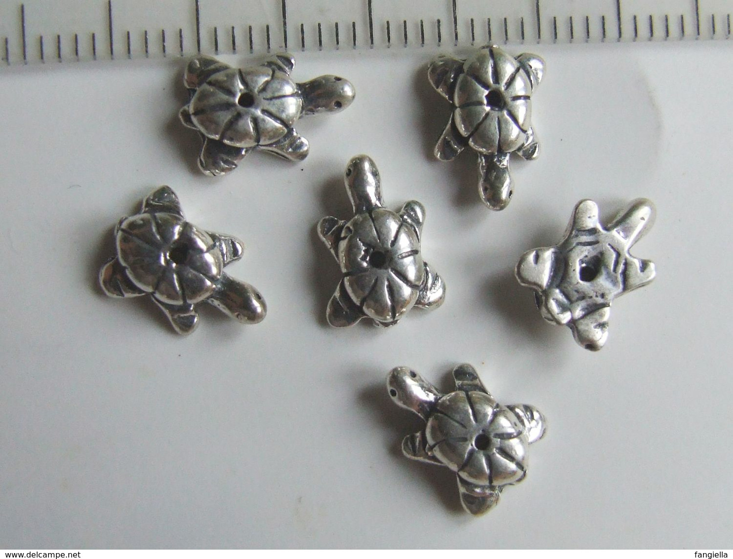 1 Perle Tortue En Argent Massif 925 Env. 0,9g 10x7x3mm  Travail Artisanal De Bali - Perlen