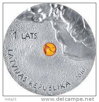 LATVIA 2010 EYE AMBER + SILVER COIN 1 LATS PROOF - Latvia