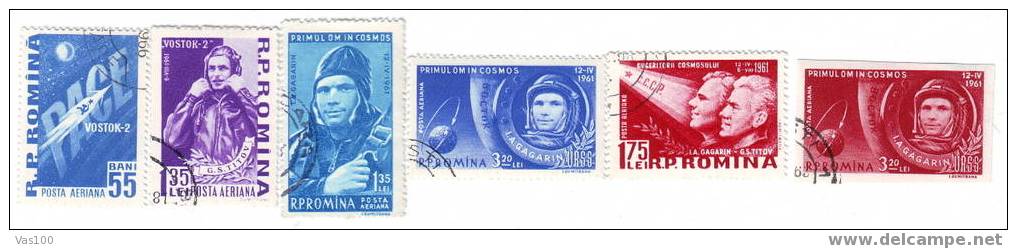 ROMANIA  1961,   LA PREMIERE COSMONAUTE.Y.GAGARINE, GUERMAN STEPANOVICH USED  FULL SET  YVERT PA#141-143+146-148 - Gebruikt