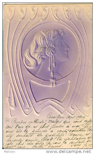 THEMES- Ref  C660- Carte Gaufrée -systeme Relief Tete De Femme -tendance Art Nouveau -theme Femmes    - Carte Bon Etat - - Cartoline Con Meccanismi