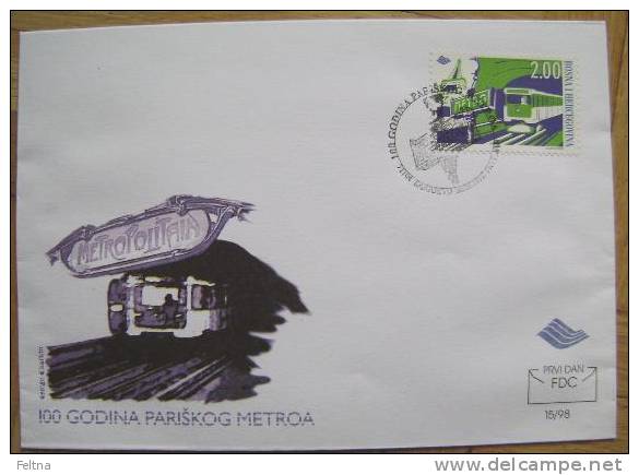 1998 BOSNIA AND HERZEGOVINA FDC BOSNA 100 YEARS OF PARIS METRO FRANCE - Trains