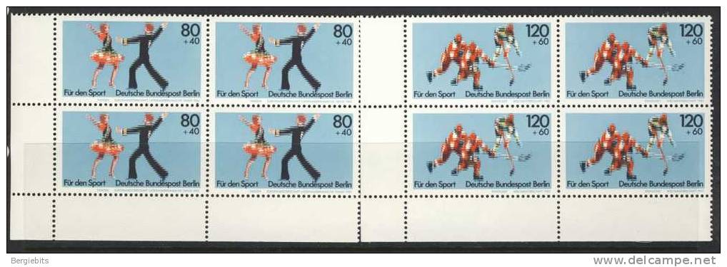 1983 Germany Berlin MNH Corner Blocks Of 4 Cplt. Set Of Dancing & Hockey , Semipostals Sport  Issue - Blocks & Sheetlets