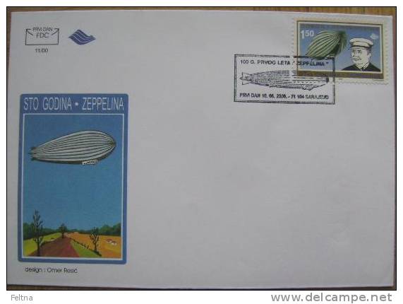 2000 BOSNIA AND HERZEGOVINA FDC BOSNA 100 YEARS OF ZEPPELIN - Zeppelins