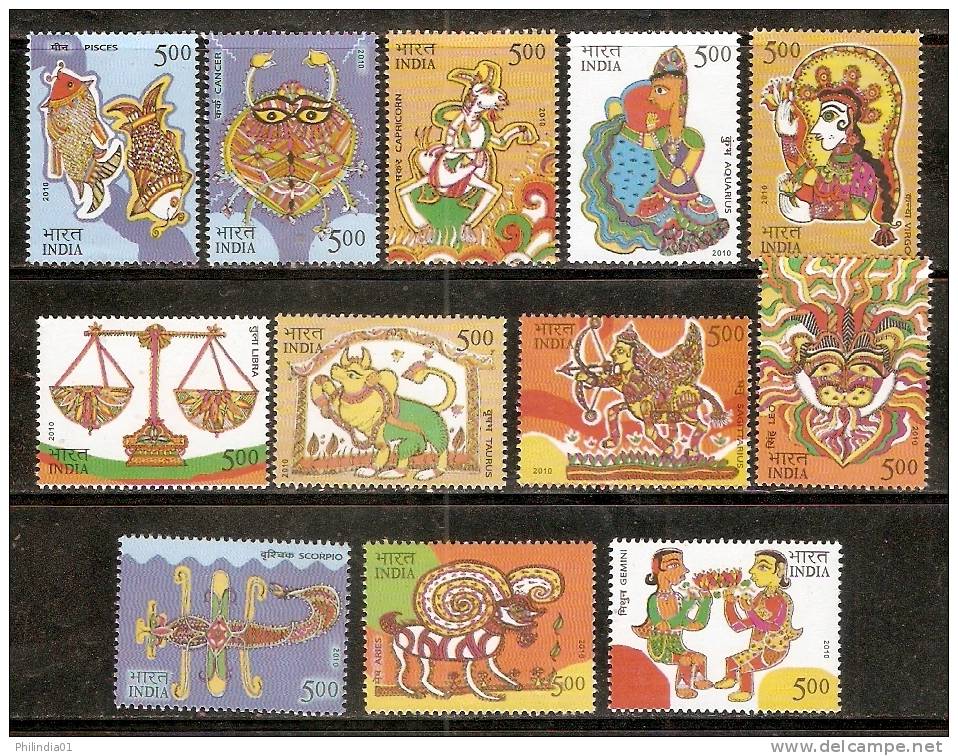 India 2010 Astrological Sign Astrology Zodiac Signs Aries Cancer Leo Pisces Gemini12v MNH Inde Indien - Astrology