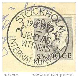 Sweden PPC Deluxe Stockholm 19-8-1955 JEHOVAS VITTNENS Internat. Konvent Cancel On Postcard To Denmark - Lettres & Documents