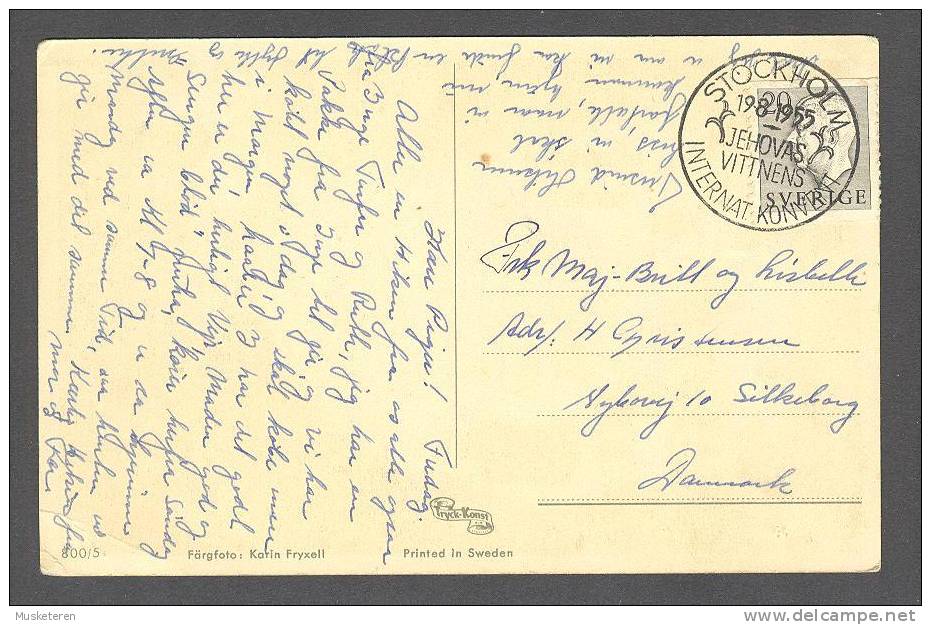 Sweden PPC Deluxe Stockholm 19-8-1955 JEHOVAS VITTNENS Internat. Konvent Cancel On Postcard To Denmark - Storia Postale