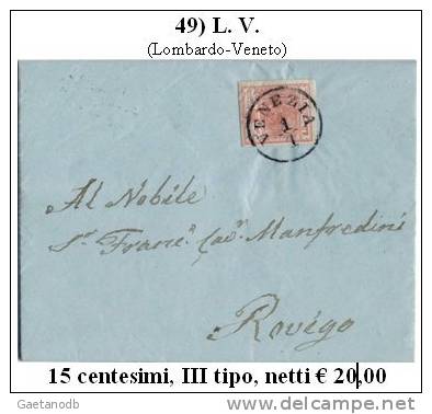 L.V.-SP-0049 - Piego Con 15 Centesimi, Sassone N.20, Da Venezia - Lombardije-Venetië