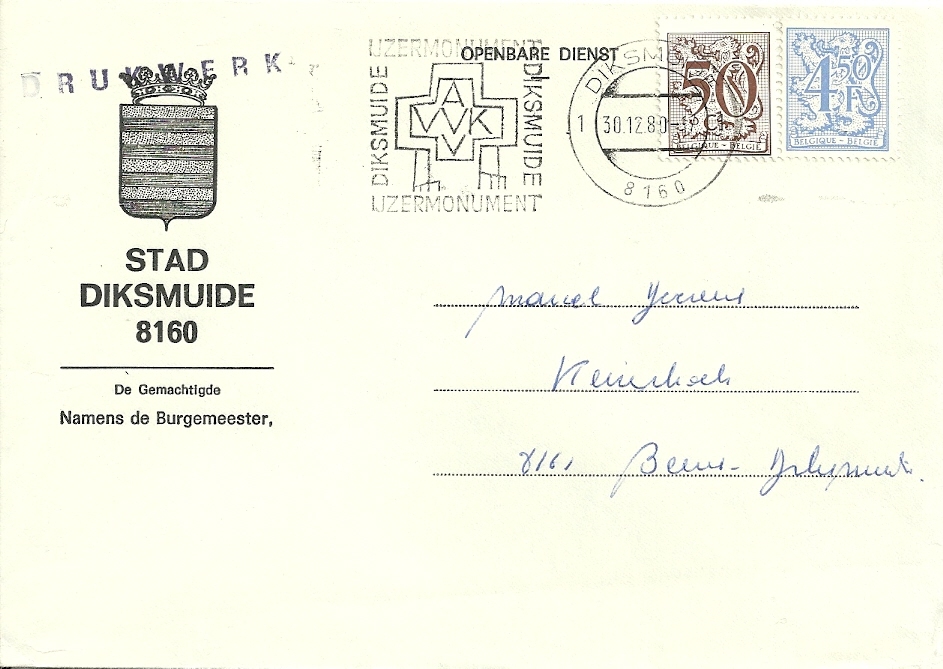 Diksmuide 1980 / Gemeente Commune / Drukwerk Imprimé / AVV VVK Ijzer - 1977-1985 Zahl Auf Löwe (Chiffre Sur Lion)