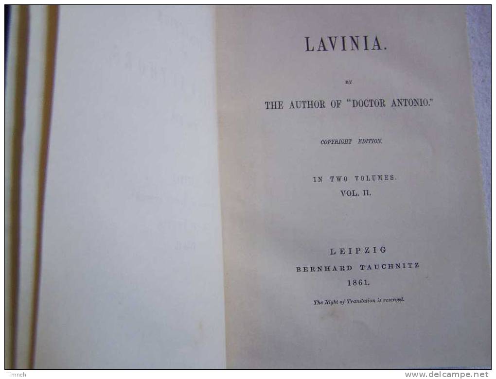 LAVINIA-VOL.II-tome II-1861-collection Of British Authors-Bernhard Tauchnitz Leipzig Vol.538- - 1850-1899