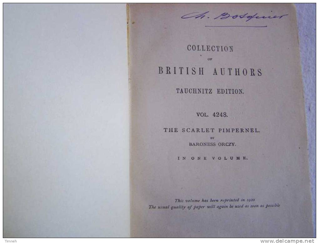 1920-THE SCARLETT PIMPERNEL By Baroness ORCZY-collection Of British Authors-Bernhard Tauchnitz Leipzig Vol.4248- - 1900-1949