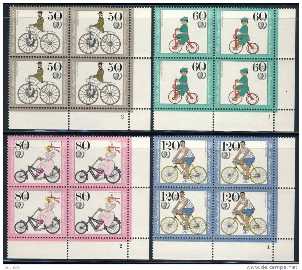 1985 Germany Berlin MNH Blocks Of 4 Cplt Set Of  Ancient Bicycles,Semipostal Youth Issue - Blocks & Sheetlets