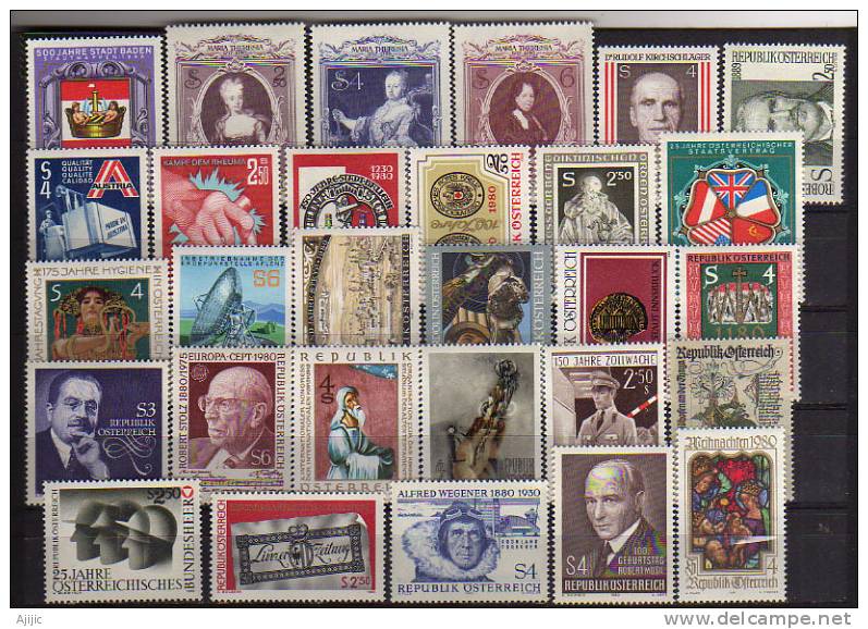 AUTRICHE.  Timbres Neufs **  De L´annee 1980.    29 Timbres.  Cote 31.50 € - Volledige Jaargang