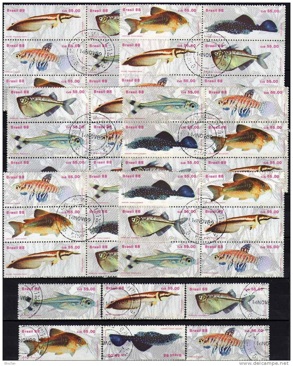 WWF Naturschutz Fische 1988 Brasilien 2276/1 Plus 6x6- Block O 30€ Bf Bloc Se-tenant Beil Bart Neon Kärpfling Glanz-Wels - Lots & Kiloware (mixtures) - Max. 999 Stamps