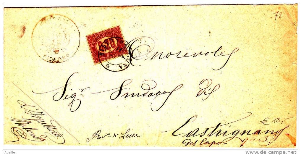 IT   72     LETTRE 1875  TIMBRE SERVICE NR. 3 YVERT - Servizi