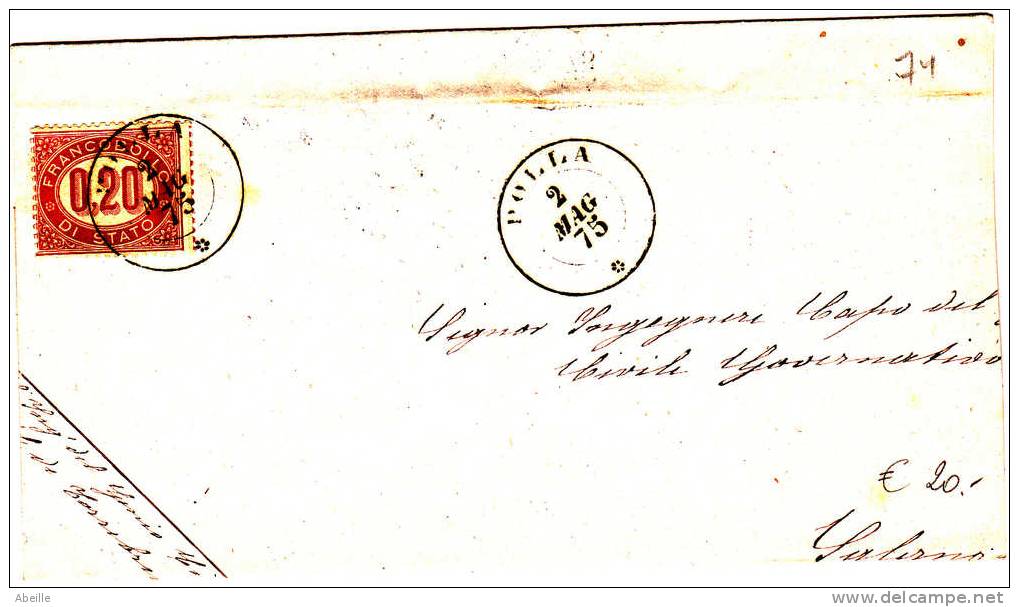 IT   74     LETTRE 1875  TIMBRE SERVICE NR. 3 YVERT - Service