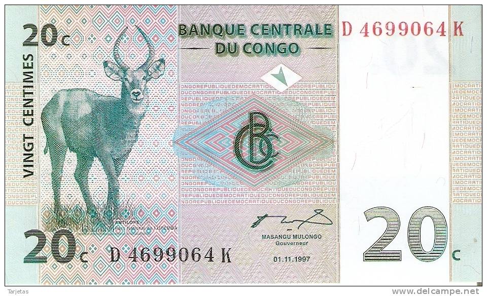 BILLETE DE CONGO DE 20 CENTIME  SIN CIRCULAR  (BANKNOTE) - Zonder Classificatie