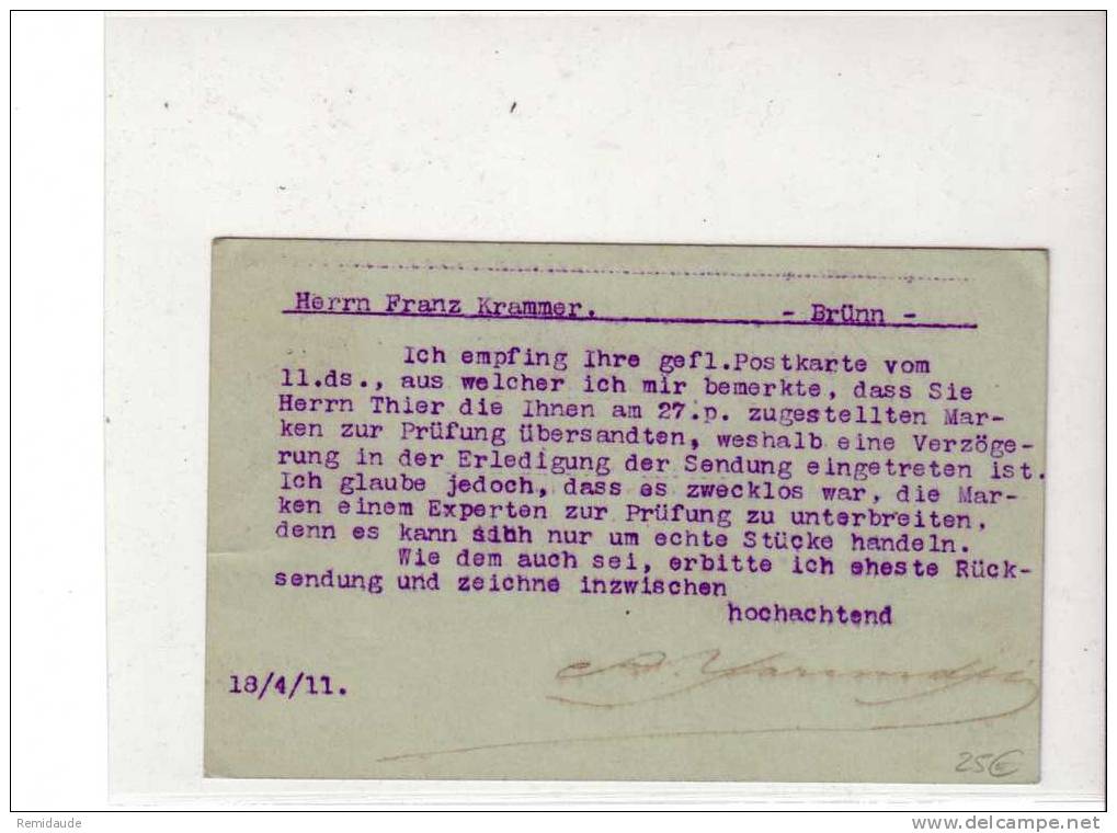 1911 - CP ENTIER POSTAL MOUCHON Du LEVANT De CONSTANTINOPLE GALATA (TURQUIE) Pour BRÜNN (AUTRICHE -MORAVIE) - Brieven En Documenten