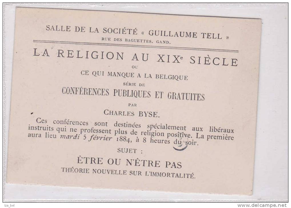 N°42 SEUL C1C BRUXELLES 2 FEVR 1884 S/pt IMPRIME "salle De Le Soc.GUILLAUME TELL LA RELIGION AU XIXe SIECLE".TB - 1869-1888 Lying Lion