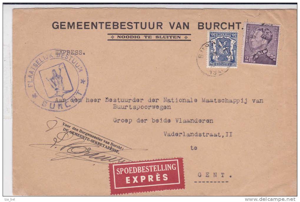 N°426/435 BURCHT 1941 S/L.Administration Communale En EXPRES V.GAND.TB - 1936-51 Poortman