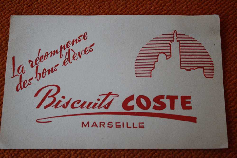 BUVARD ALIMENTAIRE BISCUITS COSTE MARSEILLE " LA RECOMPENSE DES BONS ELEVES" COULEUR  ROUGE - Food