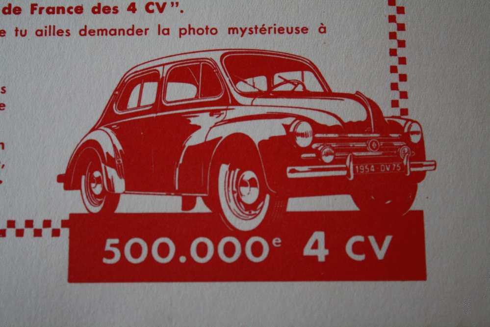 BUVARD VOITURES AUTOMOBILE FRANCAISE CONCOURS POUR GAGNER LA 500.000é RENAULT 4 CV   =>AGENCE RENAULT FONTENAY AUX ROSES - Automotive