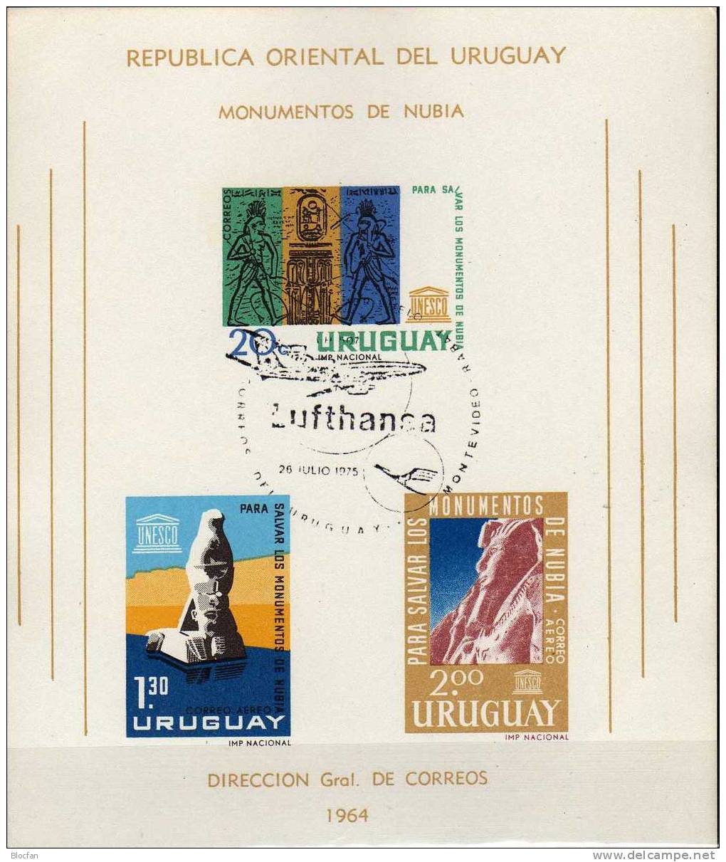 Nubische Denkmäler Uruguay 981/3 Plus Block 5 O 5€ UNESCO Rettet Schätze In Nubien UNO - Serie - Archaeology