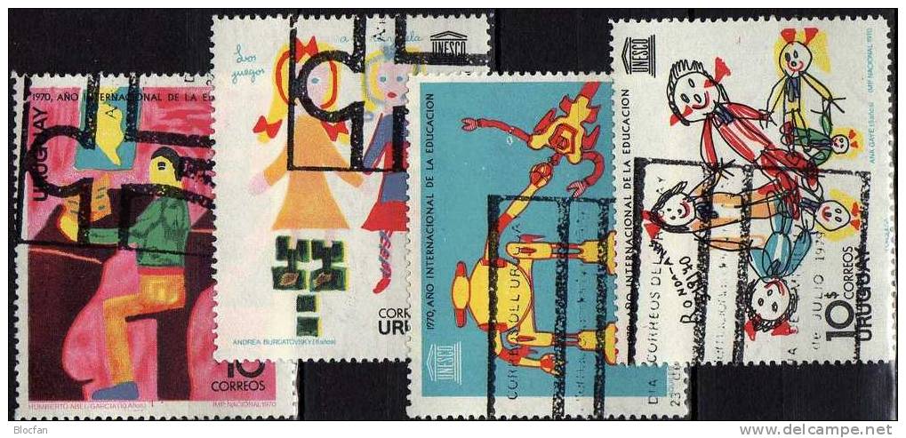 Emblem UNESCO 1970 Uruguay 1191/4+Block I Mit Zierfeld 1+2 O 7€ UNO UNICEF Kinderzeichnung Kindertag Hb Sheet Bf America - Marionetas