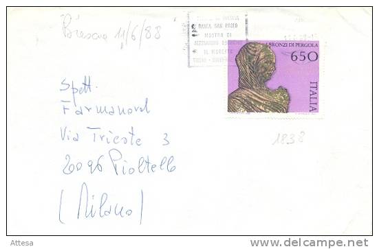 Brescia 11/6/1988 £ 650 Bronzi Di Pergola Isolato Per Pioltello ( Sassone N. 1838 ) - 1981-90: Storia Postale