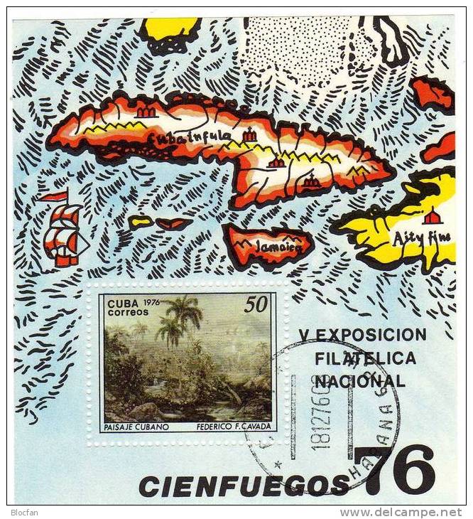 Ausstellung 1976 Malerei Landschaft Kuba Block 48 O 4€ Gemälde Kubanische Landschaft Federico F.Cavada Art Sheet Bf Cuba - Blocs-feuillets