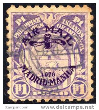 US Philippines C17 Used 1p Airmail From 1926, Expertized - Philippinen