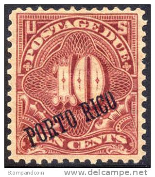 US Puerto Rico J3a Mint Hinged 10c Postage Due From 1899, 25 Degree Angle - Puerto Rico