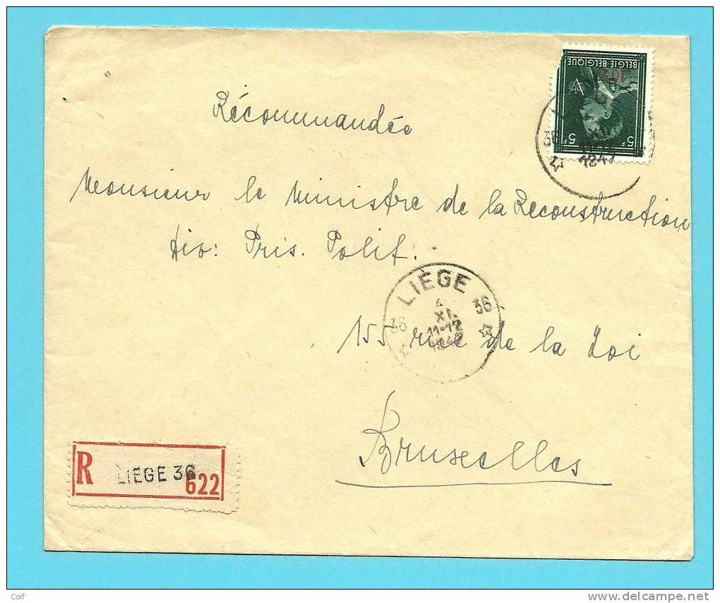 724T Op Brief Aangetekend Met Postagentschapstempel (Agence) * LIEGE 36 * - 1946 -10%