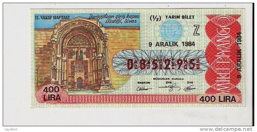 Turkey Turkish National Lottery - Turkiye - - Lottery Tickets