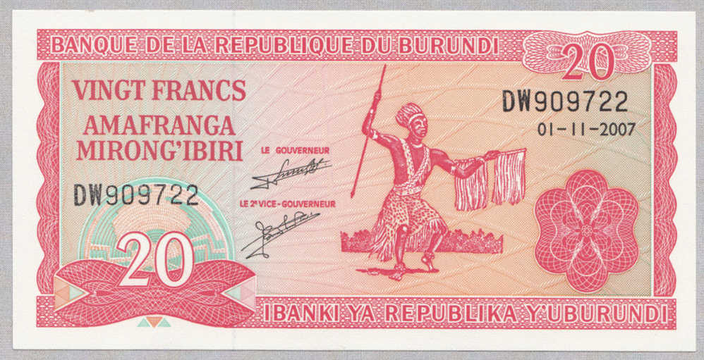 BURUNDI 20 FRANCS 01.11.2007 UNC P 27 - Burundi